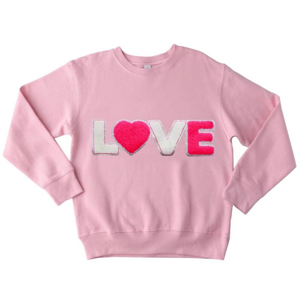 NEW SPARKLE SISTERS girl's chenille neon love sweatshirt in pink